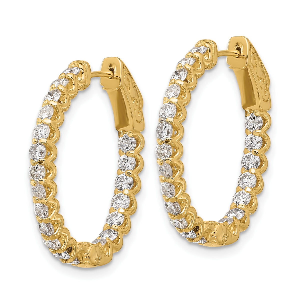 14k Yellow Gold Diamond Hoop Earrings with Inside-Out Pave Design, Classic Round Style for Women