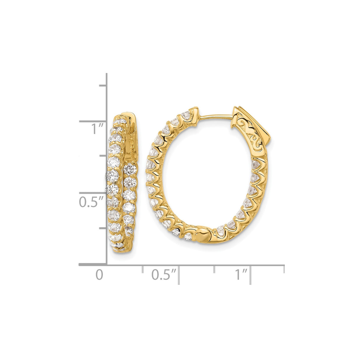 14k Yellow Gold Diamond Hoop Earrings with Inside-Out Pave Design, Classic Round Style for Women