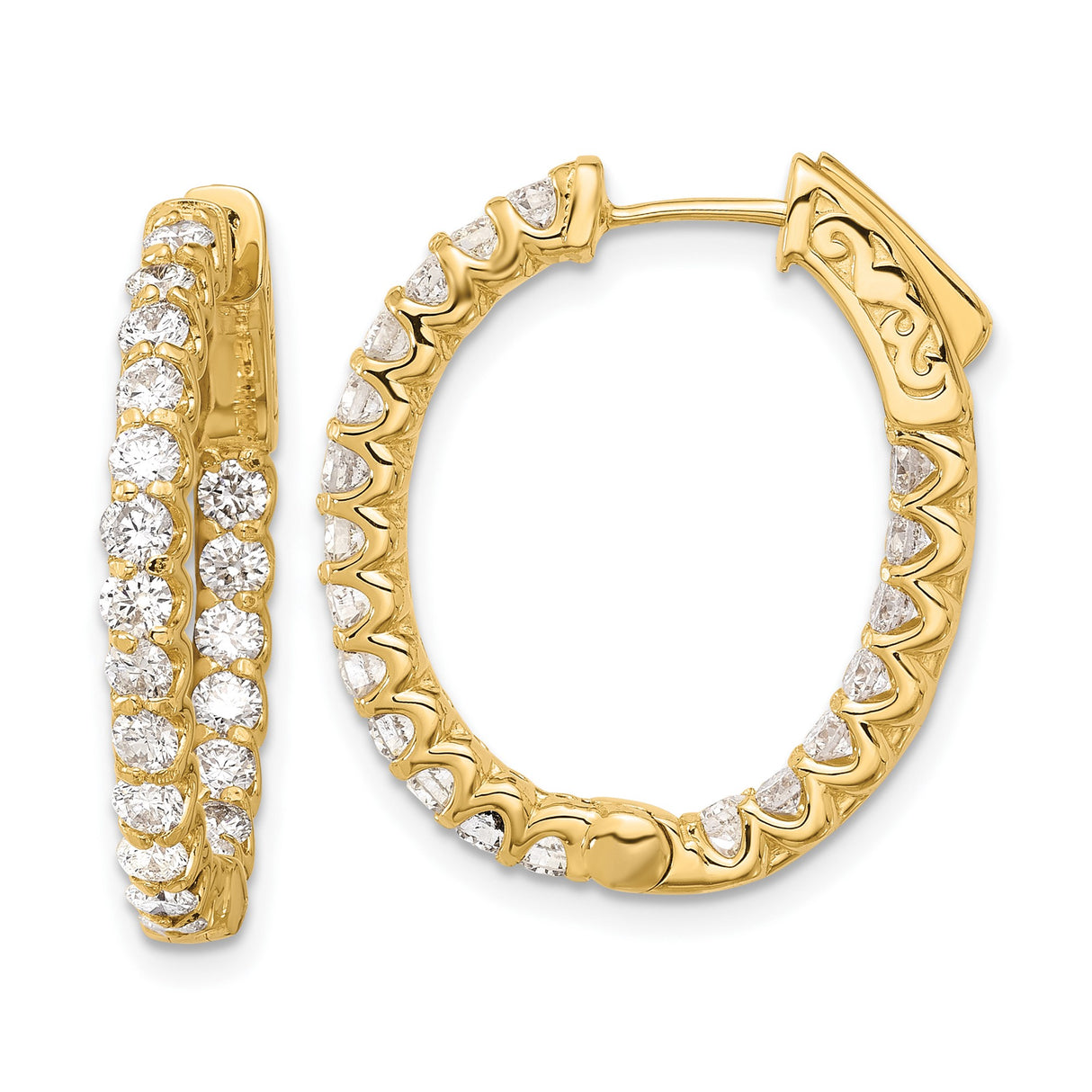 14k Yellow Gold Diamond Hoop Earrings with Inside-Out Pave Design, Classic Round Style for Women