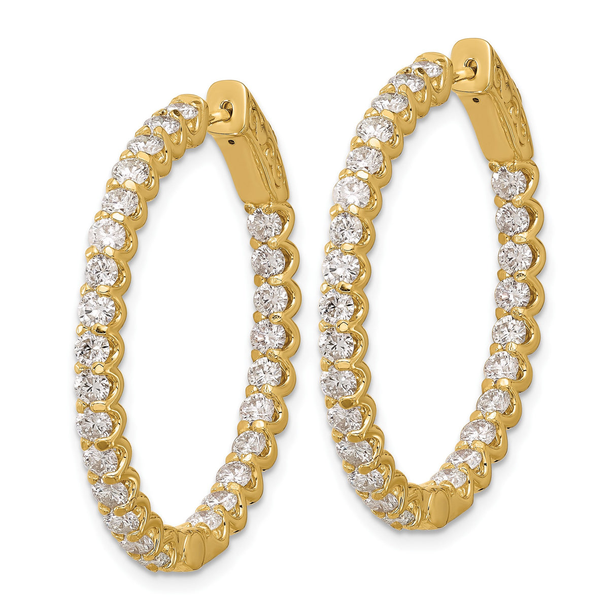 14k Yellow Gold Hoop Earrings with Round Cut Diamonds, Inside-Out Oval Design for Women