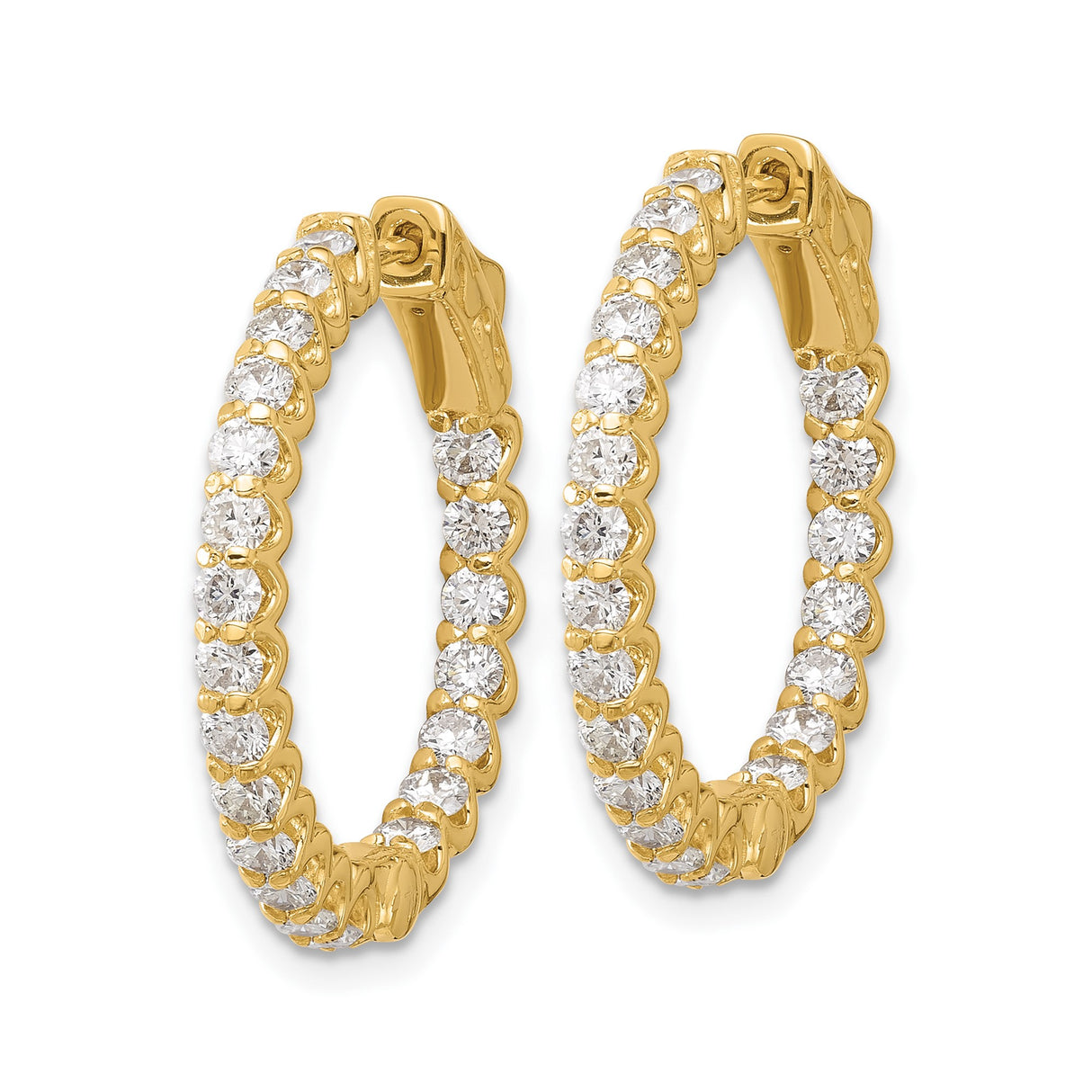 14k Yellow Gold Hoop Earrings with Diamonds, Inside-Out Prong Set Style for Women