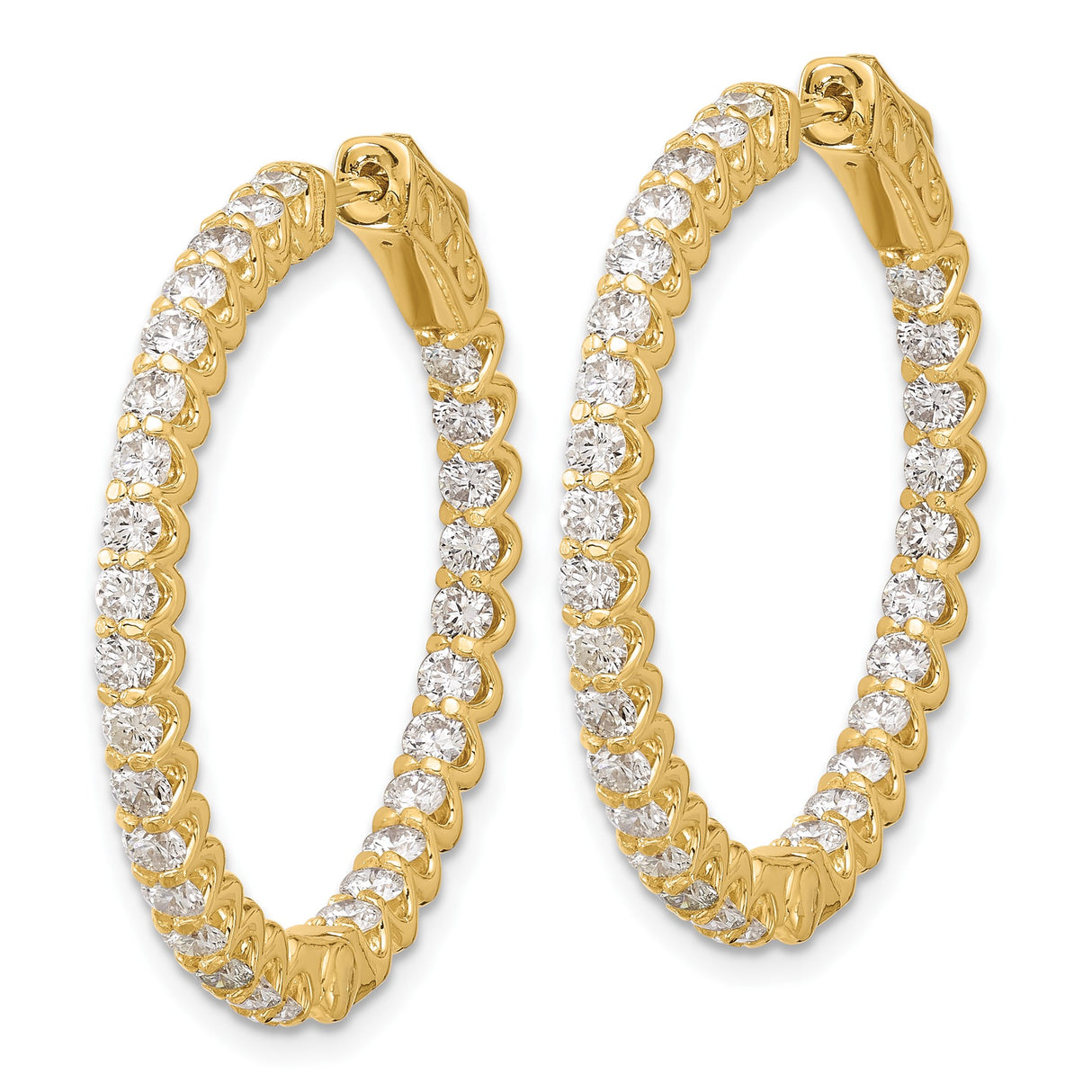 14k Yellow Gold Hoop Earrings with Diamonds, Inside Out Prong Set Round Cut Style