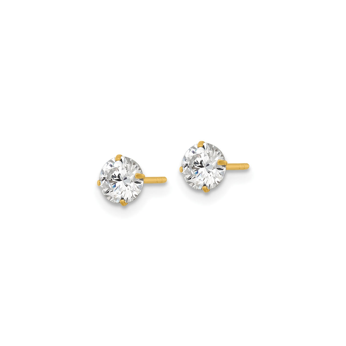 14k Yellow Gold Stud Earrings with Round Cut Cubic Zirconia, Solitaire Minimalist Style