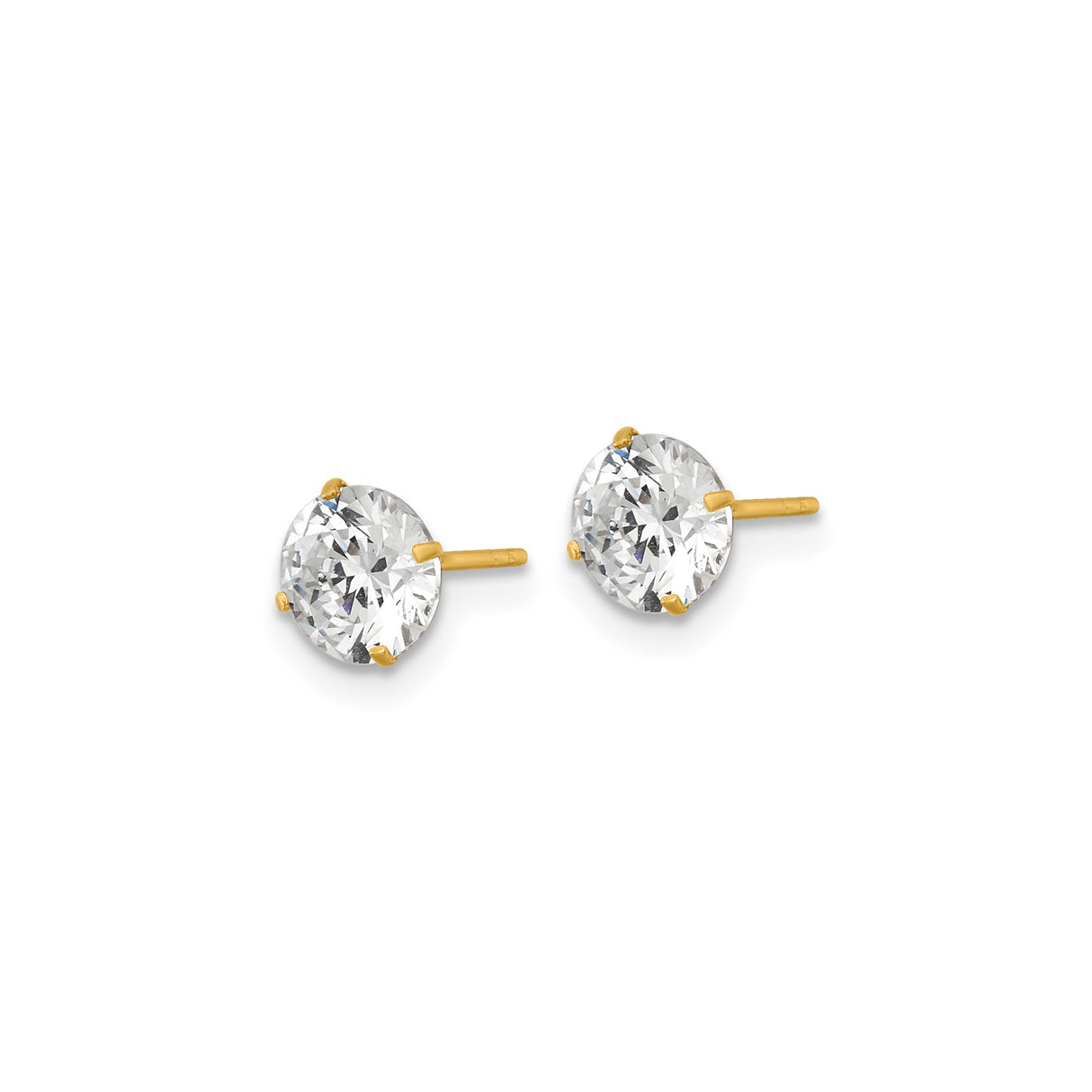 14k Yellow Gold Stud Earrings with Round Cubic Zirconia, Solitaire Prong Setting