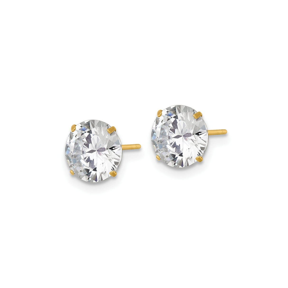 14k Yellow Gold Stud Earrings with Round Cubic Zirconia, Classic Four Prong Setting
