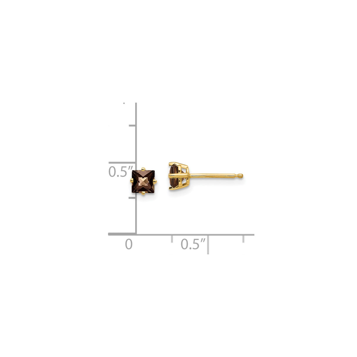 14k Yellow Gold Stud Earrings with Princess Cut Smoky Quartz, Modern Neutral Style for Women