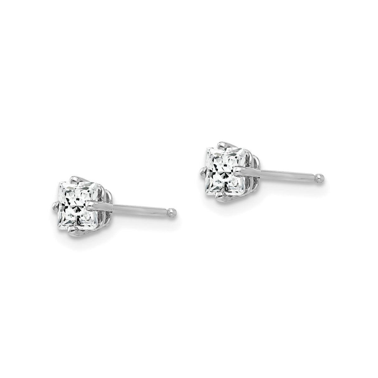 14k White Gold Solitaire Stud Earrings with Cubic Zirconia, Princess Cut, Minimalist Square Design