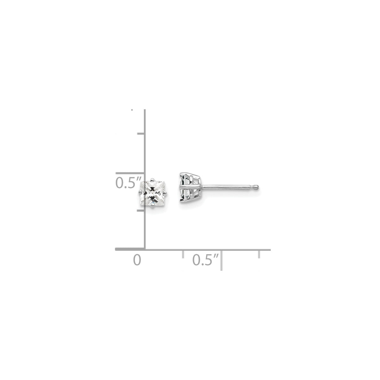 14k White Gold Solitaire Stud Earrings with Cubic Zirconia, Princess Cut, Minimalist Square Design