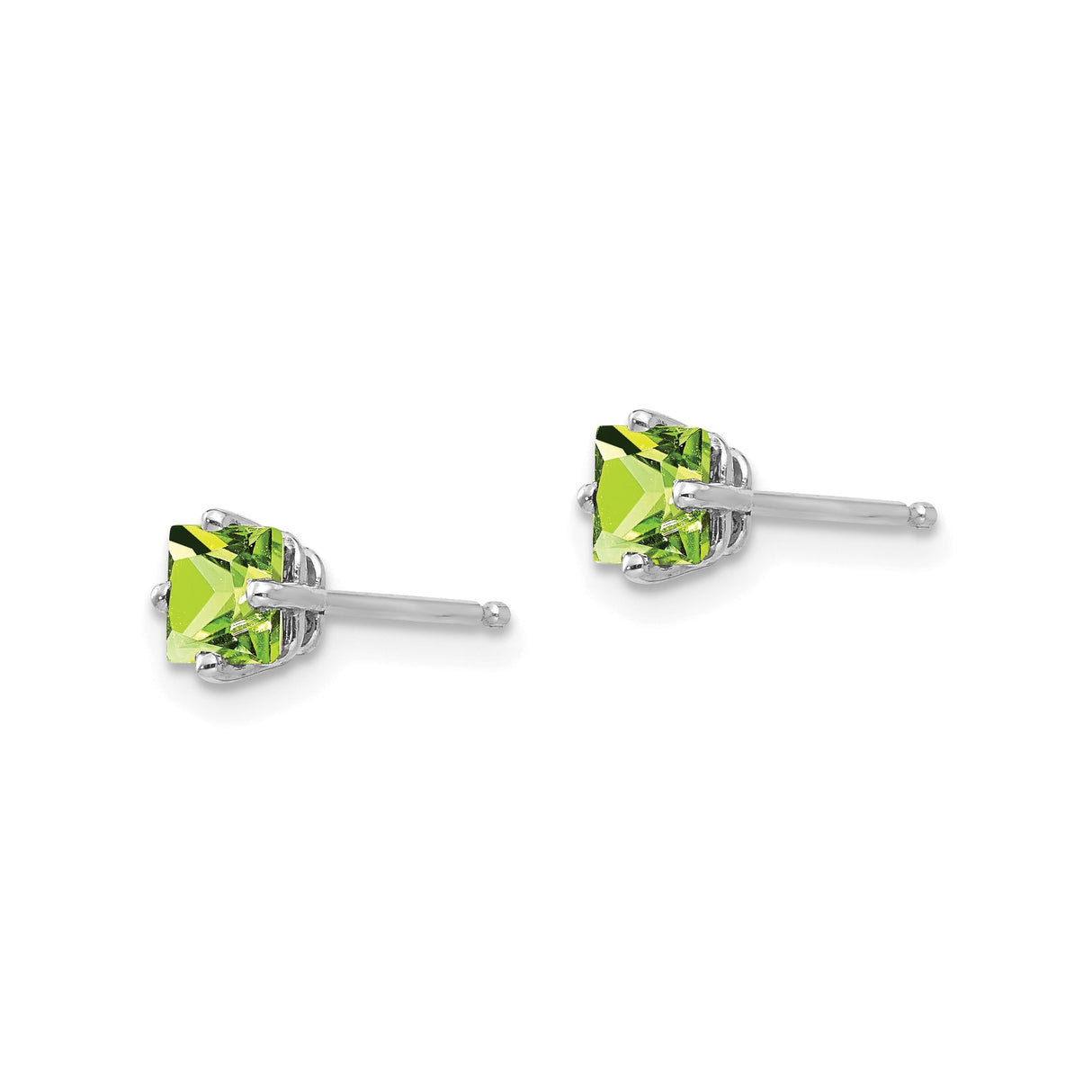 14k White Gold Stud Earrings with Square Cut Peridot in Minimalist Design for Women