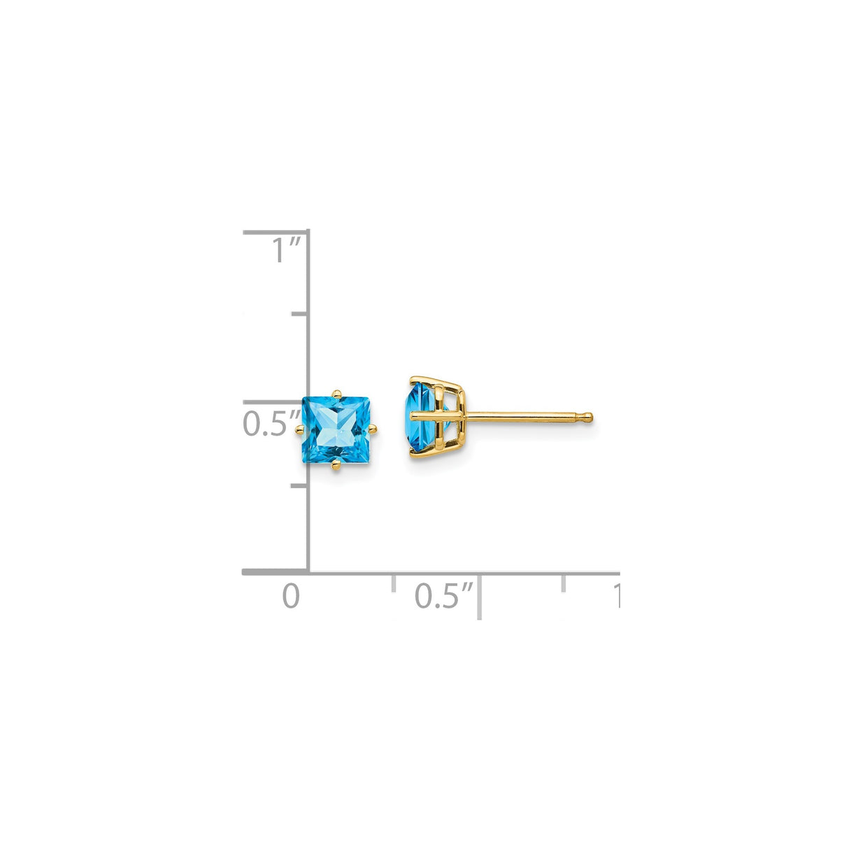 14k Yellow Gold Stud Earrings with Swiss Blue Topaz, Square Cut, Modern Minimalist Style