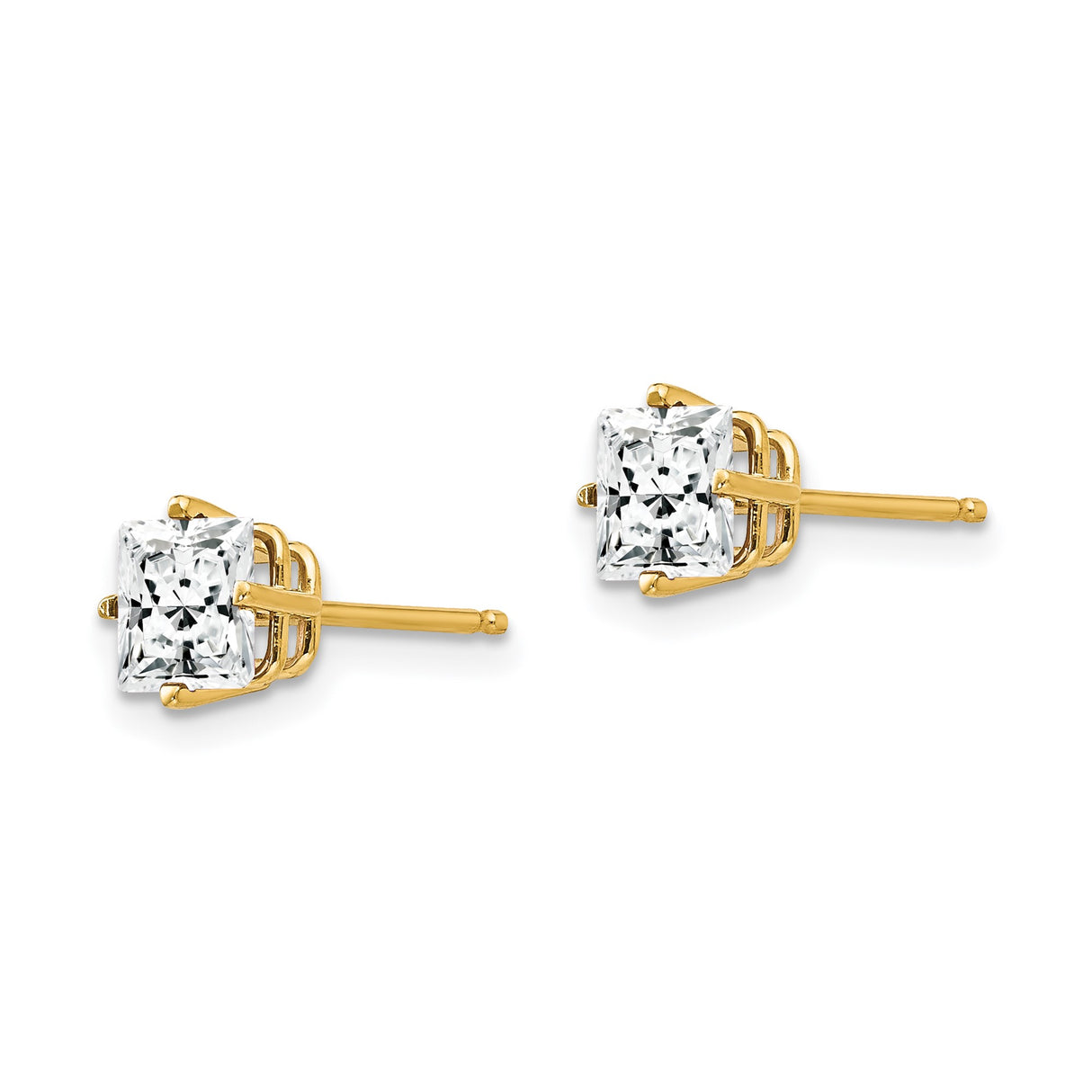 14k Yellow Gold Stud Earrings with Square-Cut Cubic Zirconia, Modern Minimalist Style