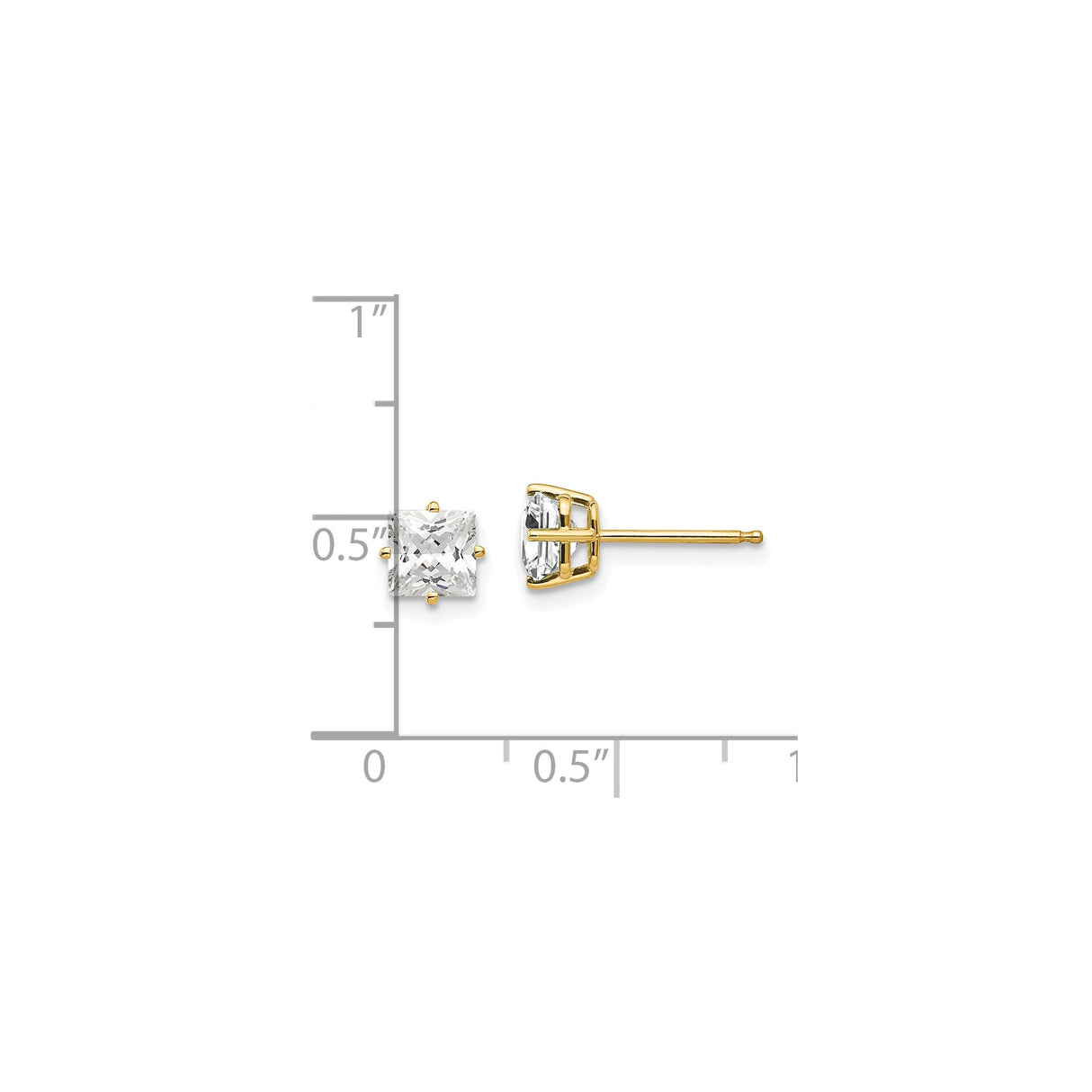 14k Yellow Gold Stud Earrings with Square-Cut Cubic Zirconia, Modern Minimalist Style