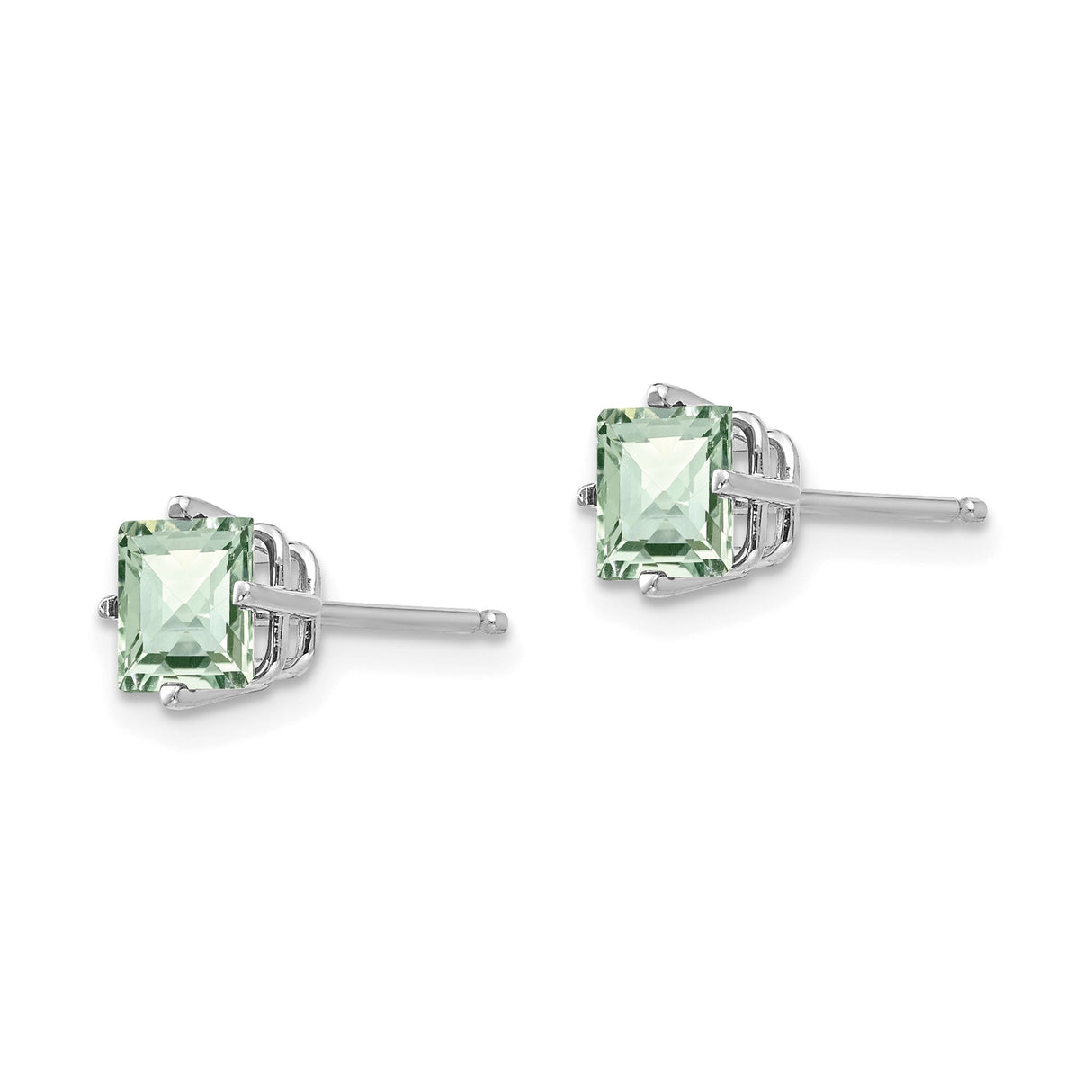 14k White Gold Green Quartz Stud Earrings, Square Cut, Minimalist Design for Women