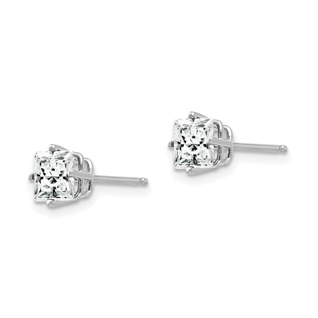 14k White Gold Stud Earrings with Princess Cut Cubic Zirconia, Classic Solitaire Design