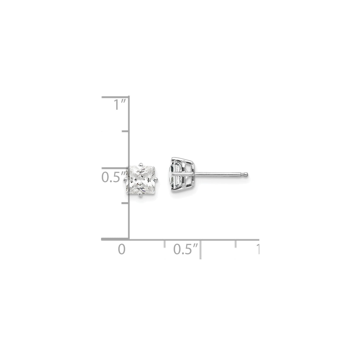 14k White Gold Stud Earrings with Princess Cut Cubic Zirconia, Classic Solitaire Design