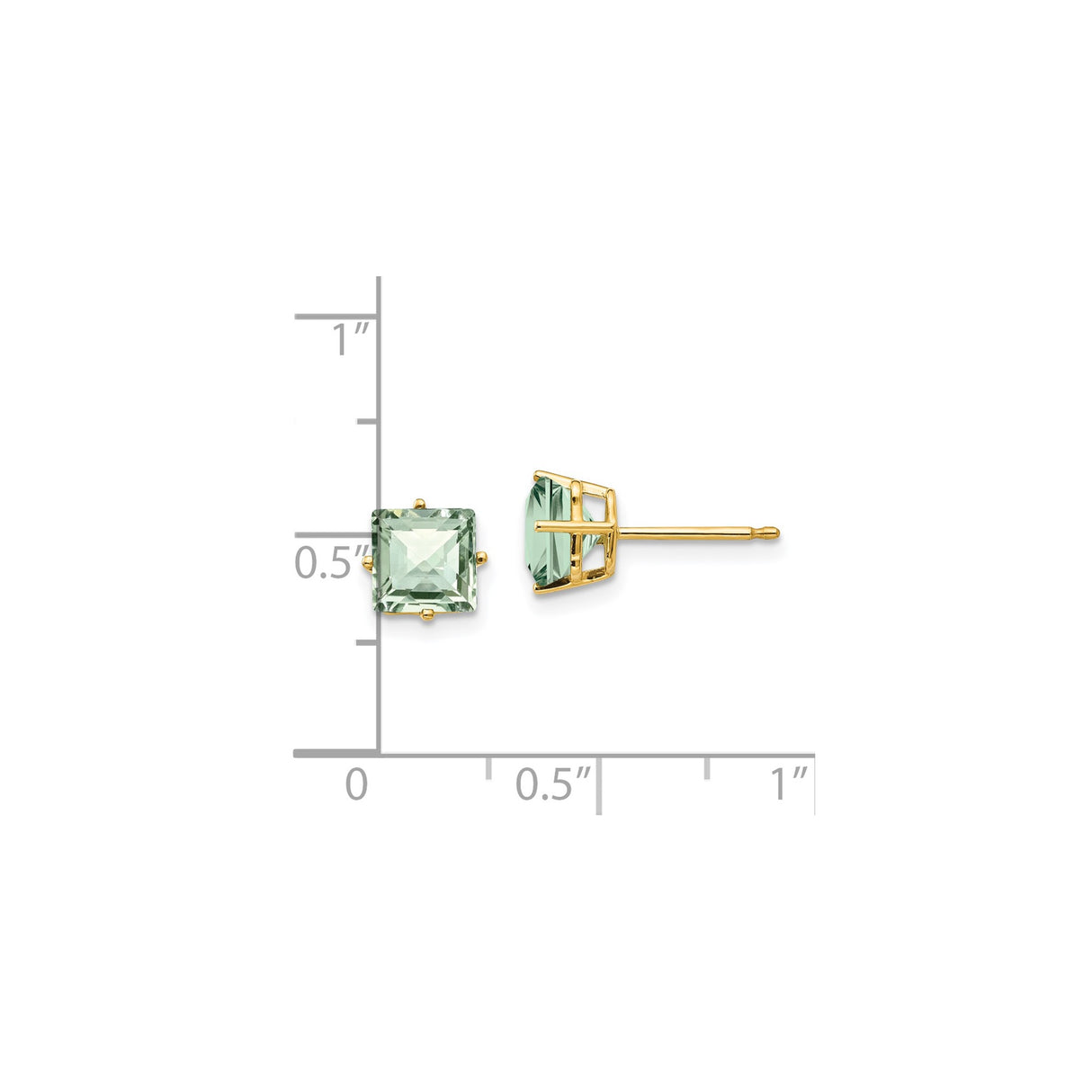 14k Yellow Gold Stud Earrings with Square Checker-Cut Green Quartz, Minimalist Design for Women