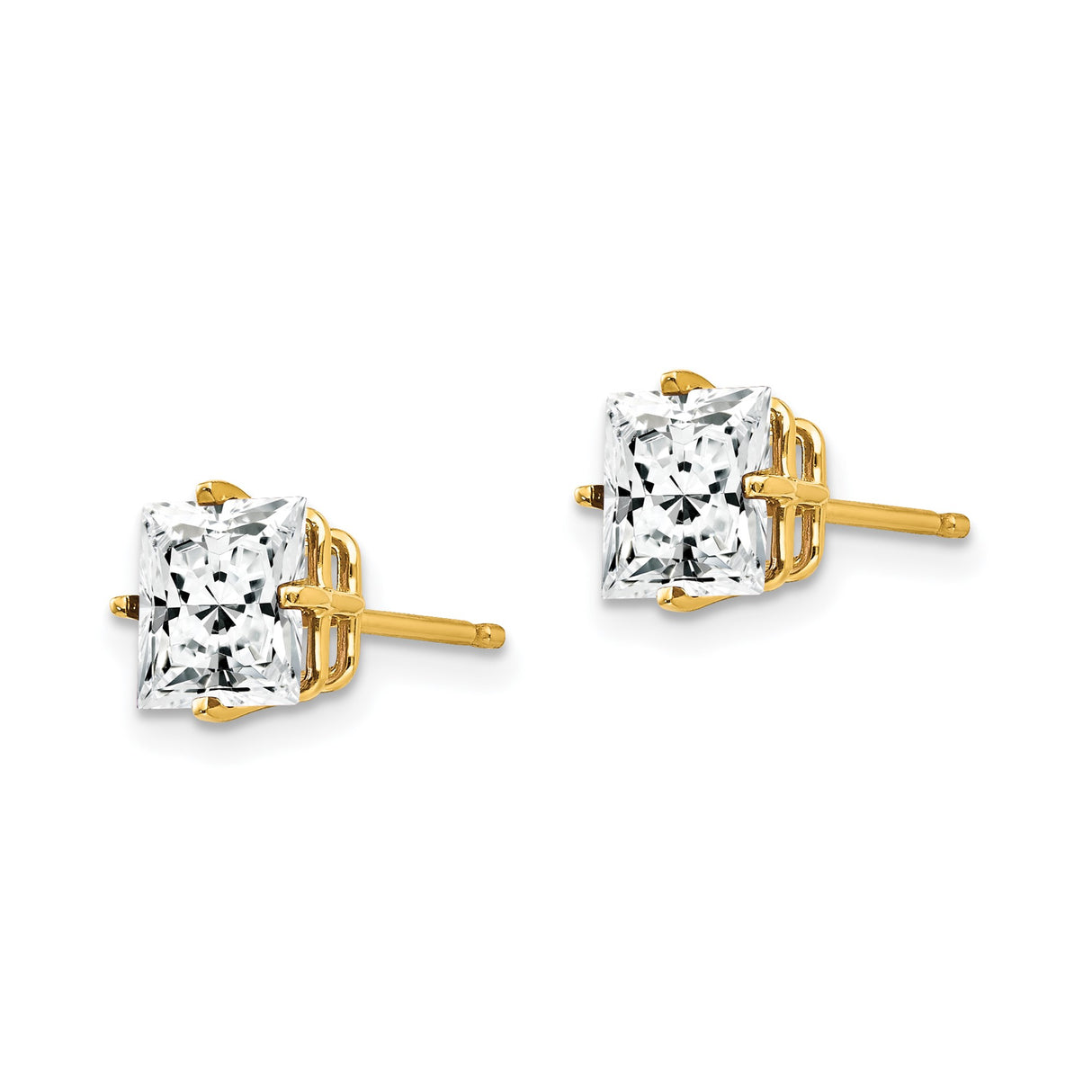 14k Yellow Gold Stud Earrings with Clear Cubic Zirconia, Princess Cut, Minimalist Geometric Design