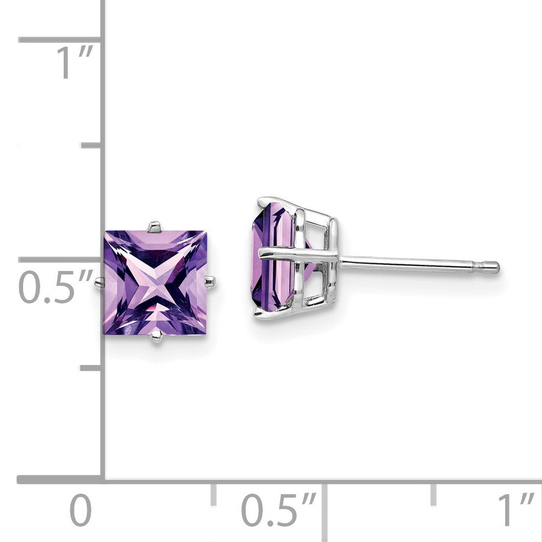 14k White Gold Stud Earrings with Square Cut Amethyst, Modern Minimal Design