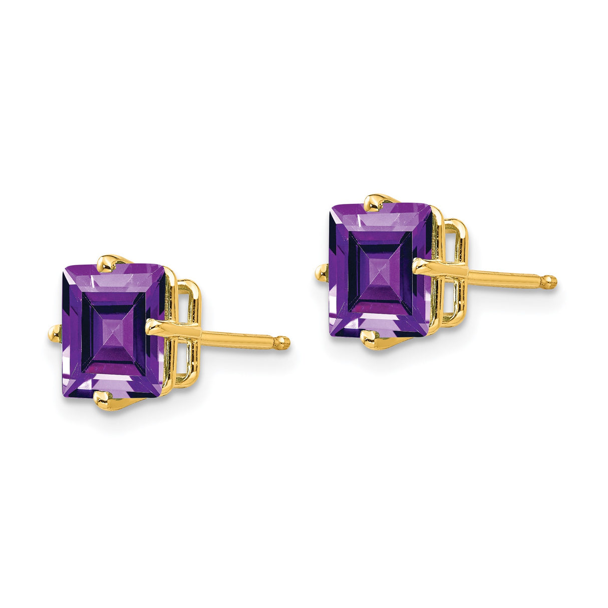 14k Yellow Gold Stud Earrings with Princess Cut Amethyst, Square Minimalist Design for Women