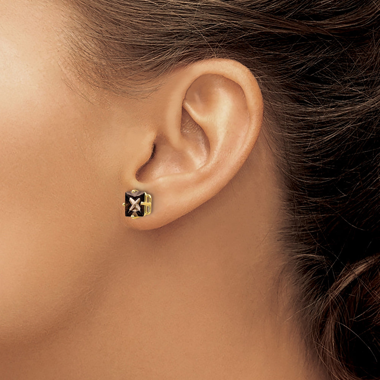 14k Yellow Gold Stud Earrings with Smoky Quartz in Classic Four-Prong Setting