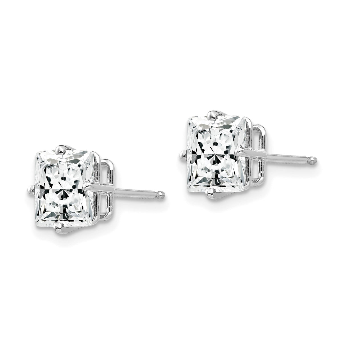 14k White Gold Stud Earrings with Princess Cut Cubic Zirconia, Classic Square Design