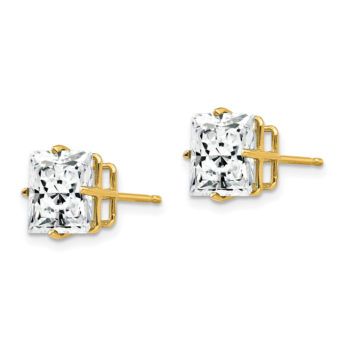 14k Yellow Gold Stud Earrings with Princess Cut Cubic Zirconia, Minimalist Square Design