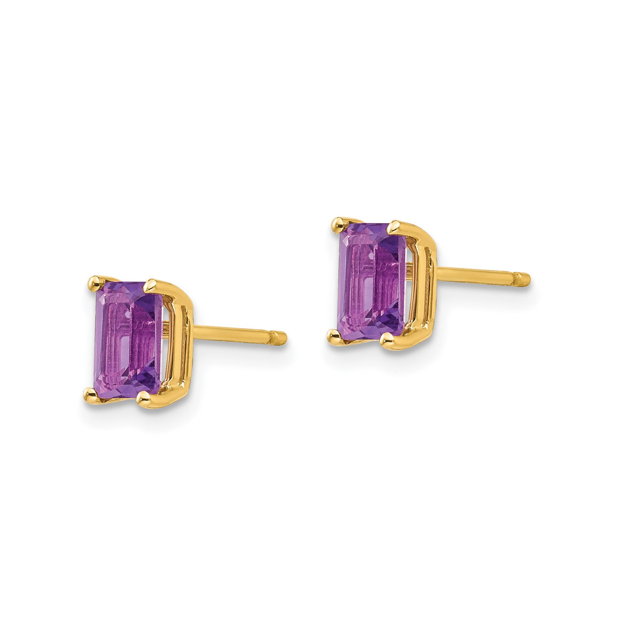 14k Yellow Gold Stud Earrings with Emerald Cut Amethyst, Minimalist February Birthstone Jewelry