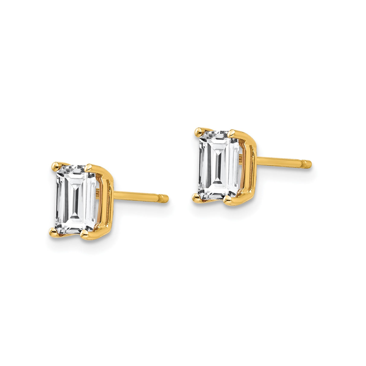 14k Yellow Gold Rectangular Stud Earrings with Cubic Zirconia, Radiant Cut Solitaire Style