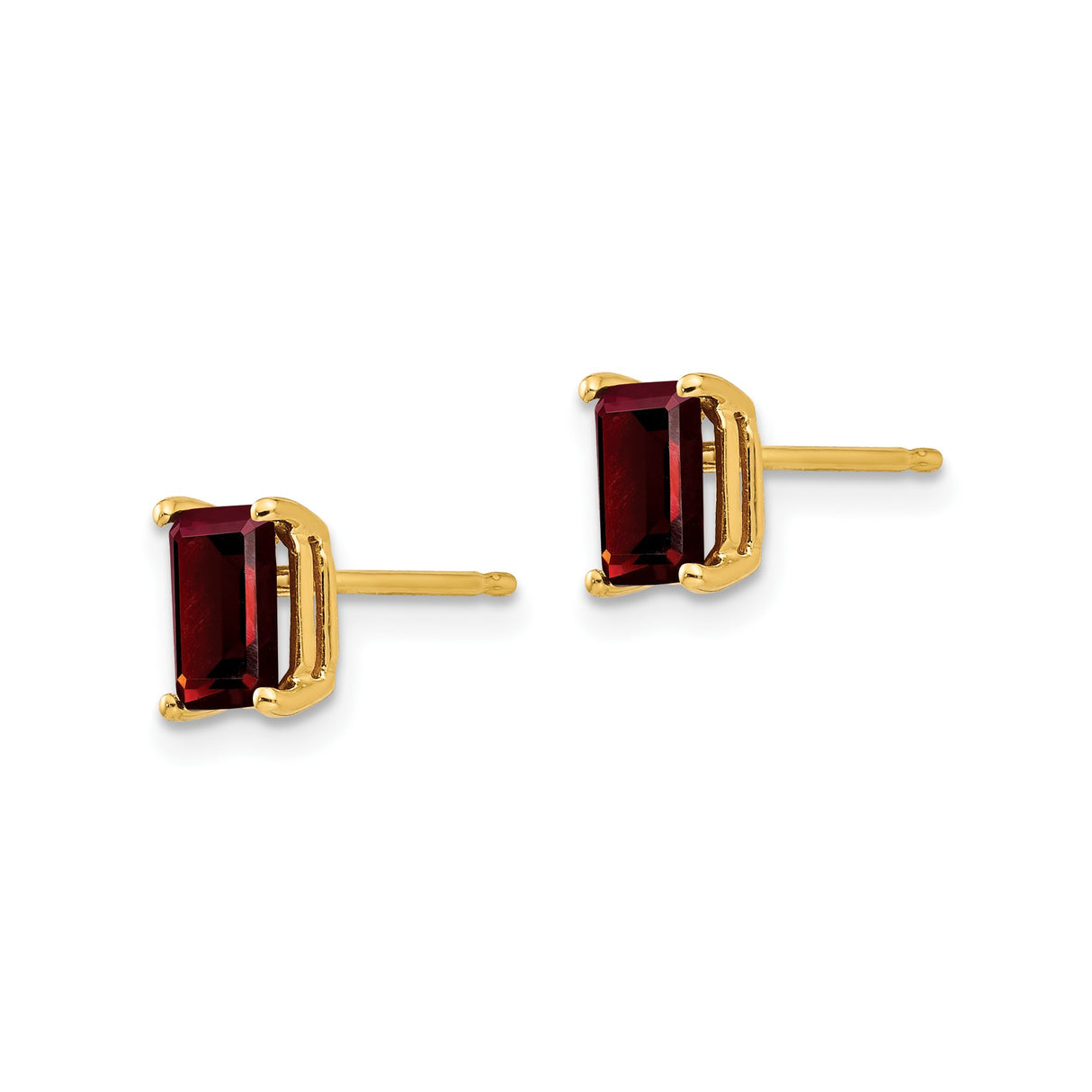 14k Yellow Gold Garnet Stud Earrings, Rectangular Four-Prong Setting, Classic Design for Women