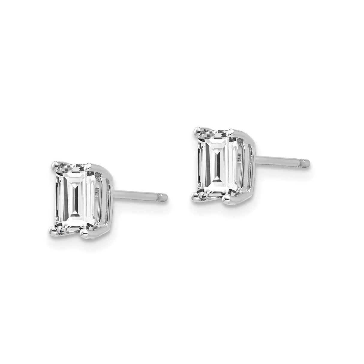 14k White Gold Rectangular Stud Earrings with Cubic Zirconia, Radiant Cut Solitaire Style