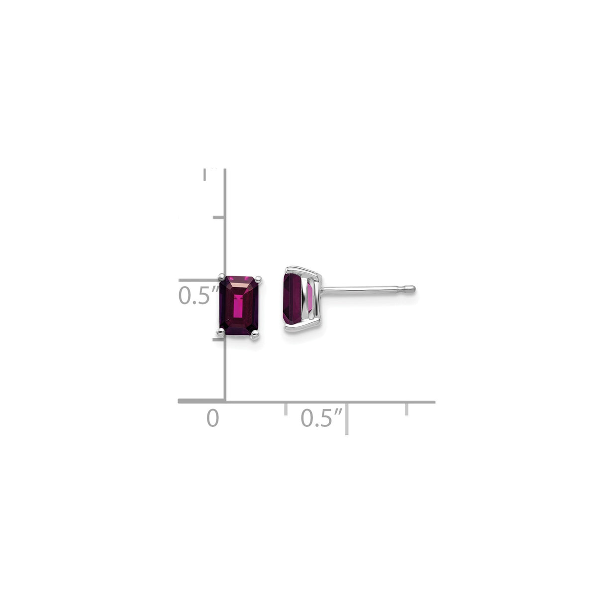 14k White Gold Stud Earrings with Emerald Cut Rhodolite Garnet, Modern Elegant Style