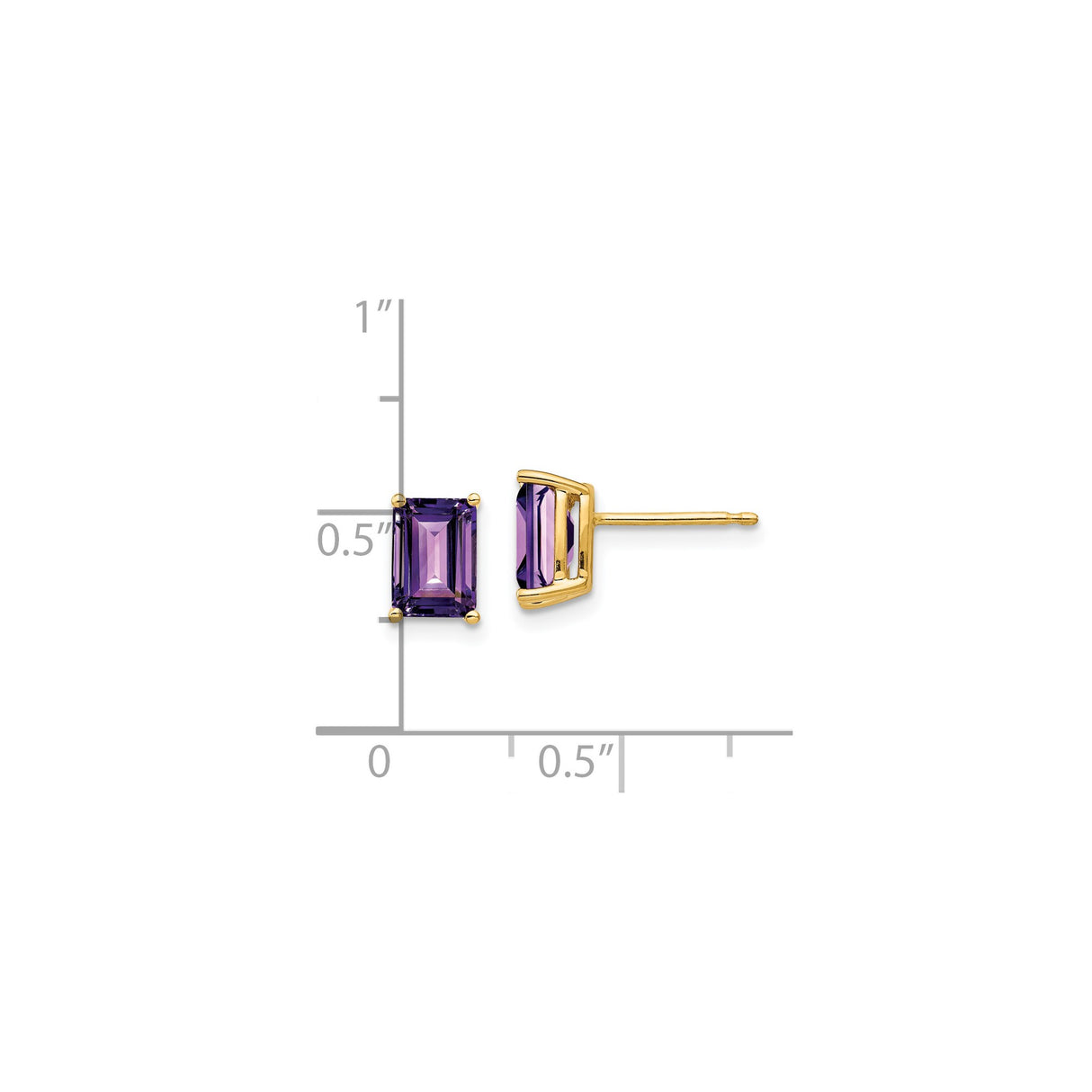 14k Yellow Gold Stud Earrings with Emerald Cut Amethyst, Classic Minimalist Style for Women