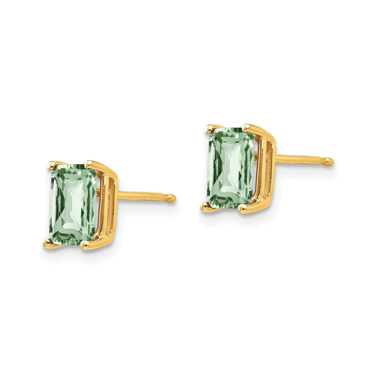 14k Yellow Gold Stud Earrings with Rectangular Green Quartz, Minimalist Design