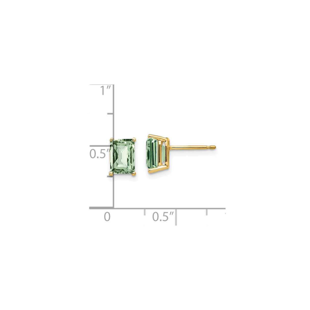 14k Yellow Gold Stud Earrings with Rectangular Green Quartz, Minimalist Design