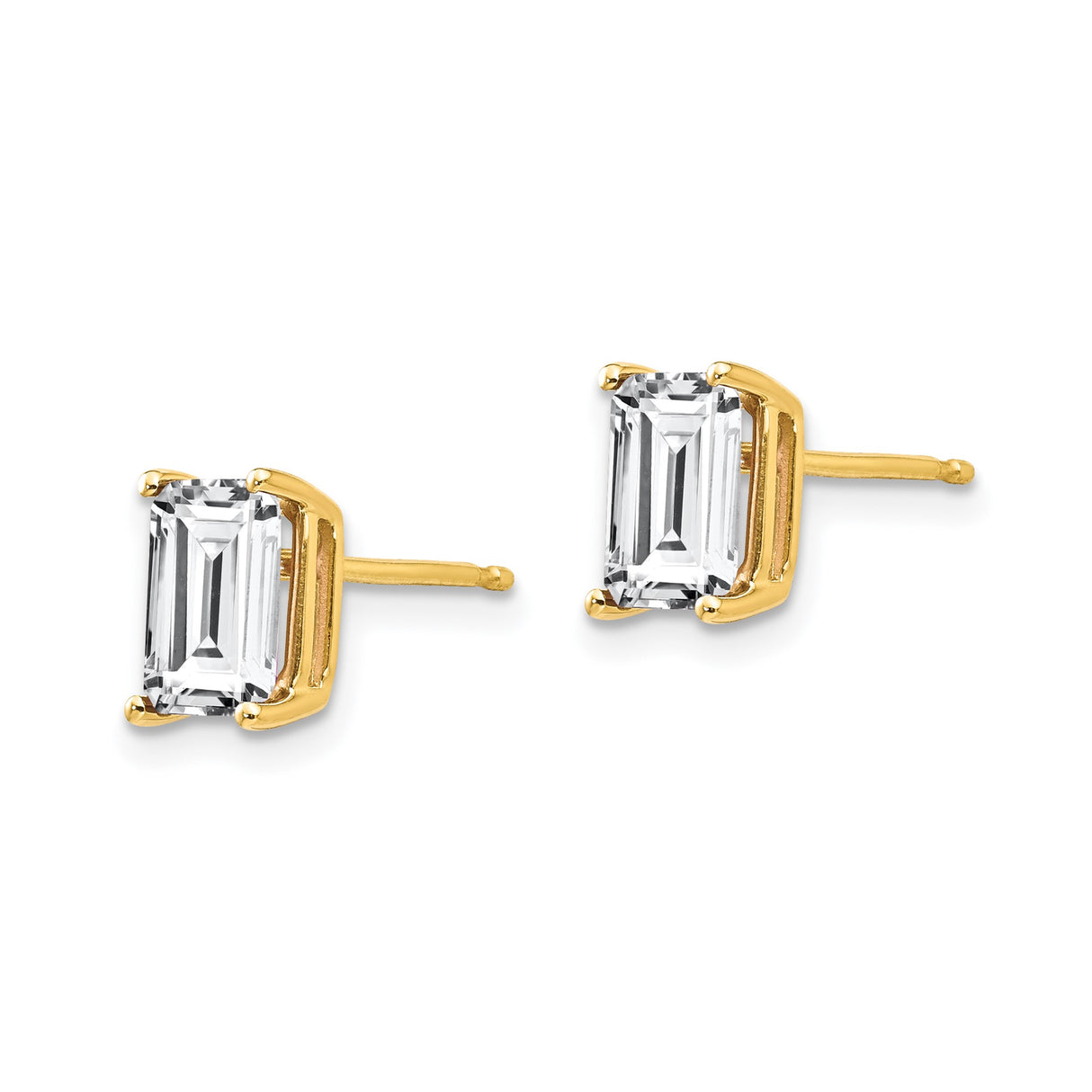 14k Yellow Gold Stud Earrings with Radiant Cut Cubic Zirconia, Classic Four Prong Setting