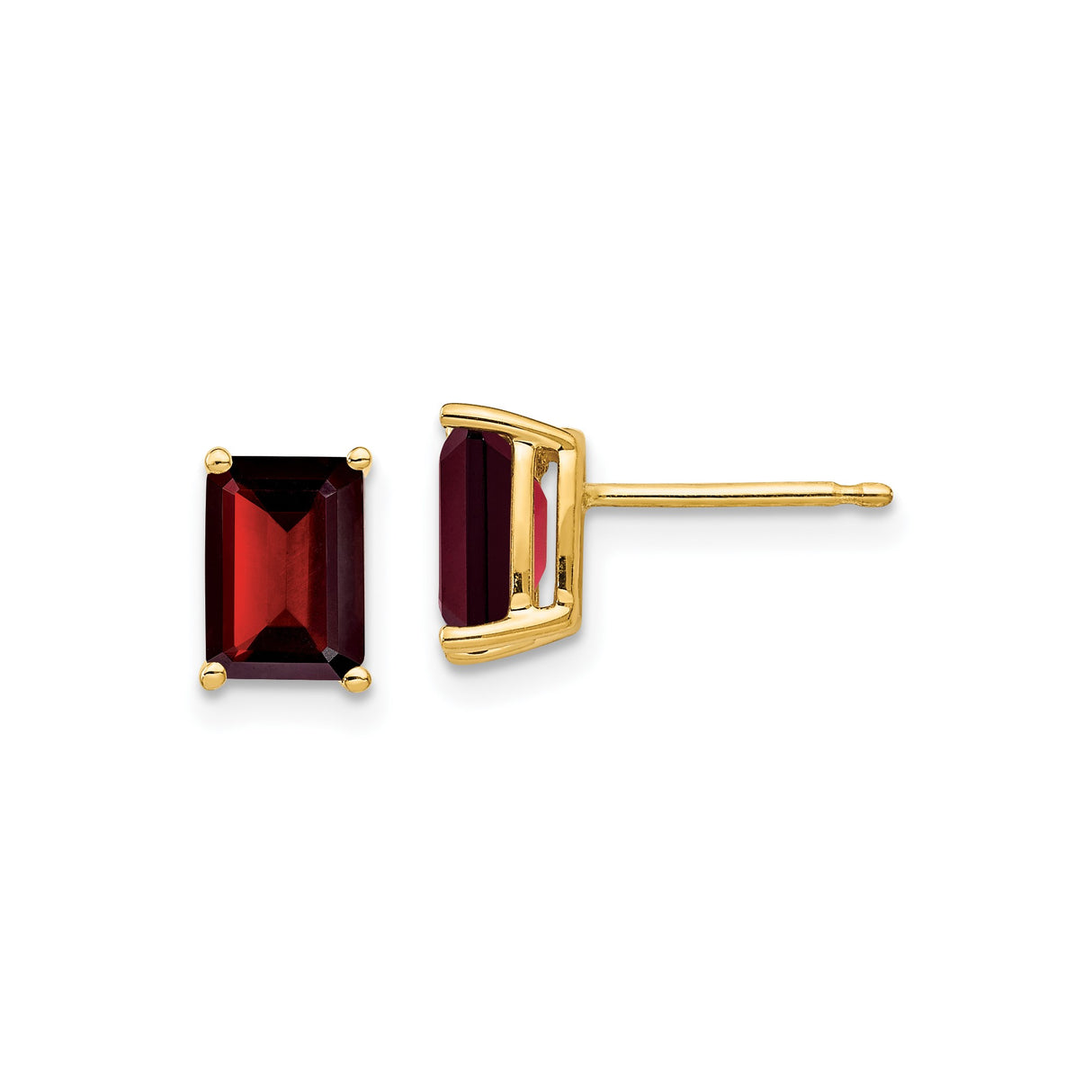 14k Yellow Gold Garnet Stud Earrings, Emerald Cut January Birthstone Jewelry for Women