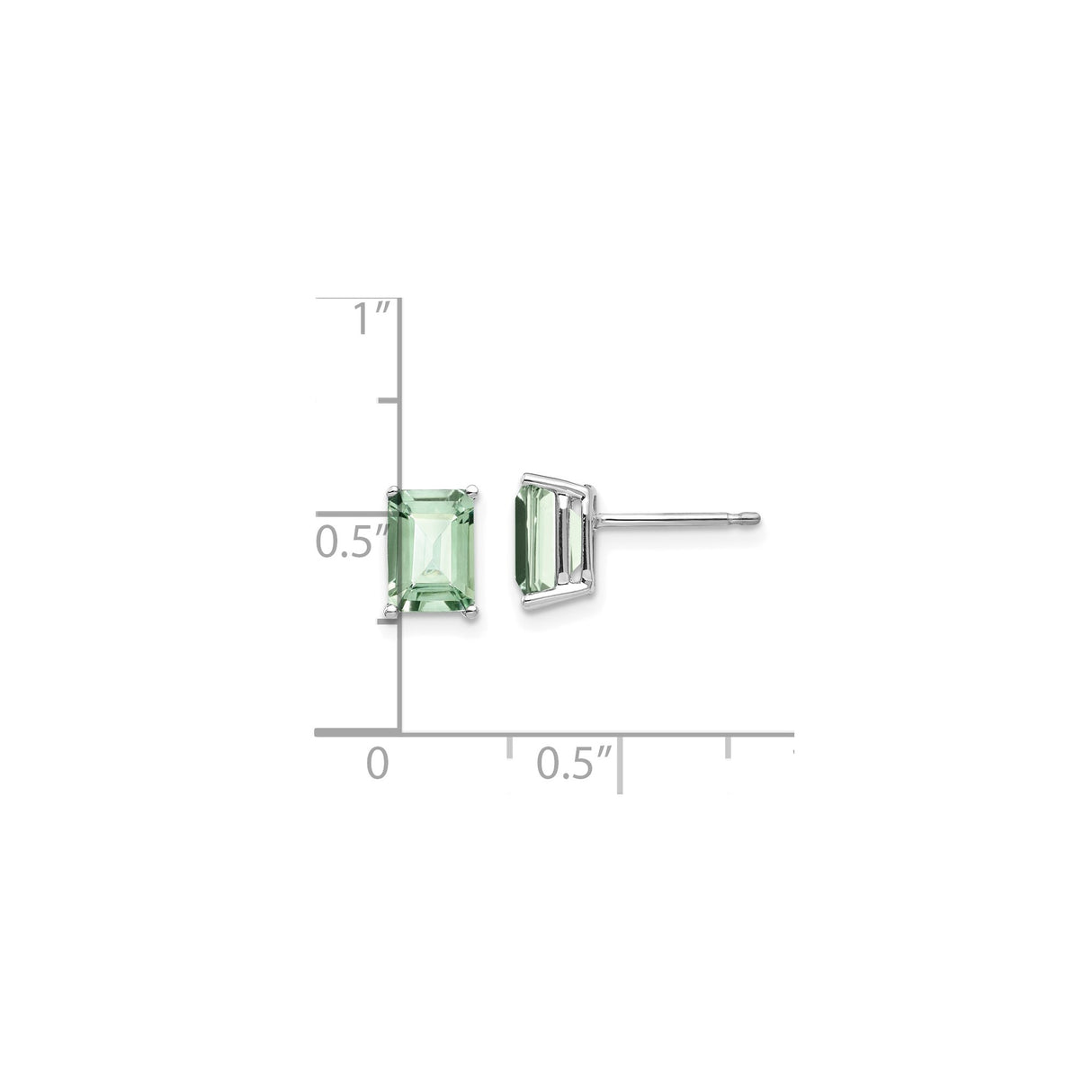 14k White Gold Stud Earrings with Emerald Cut Green Quartz, Minimalist Polished Design for Women