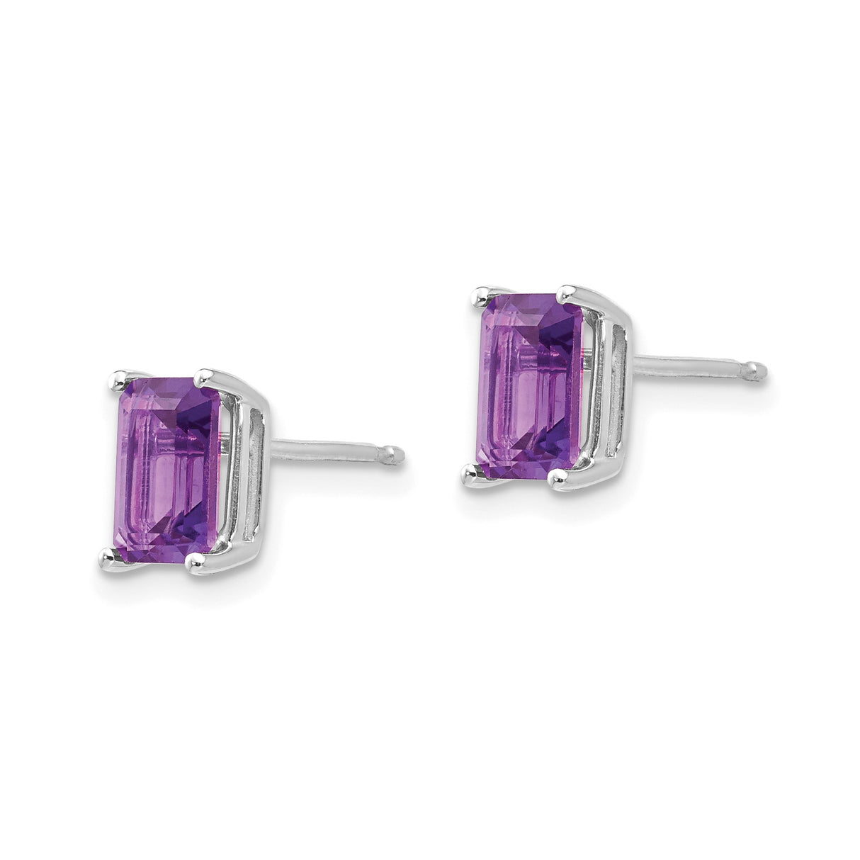 14k White Gold Amethyst Stud Earrings, Emerald Cut Purple Gemstone Minimalist Style