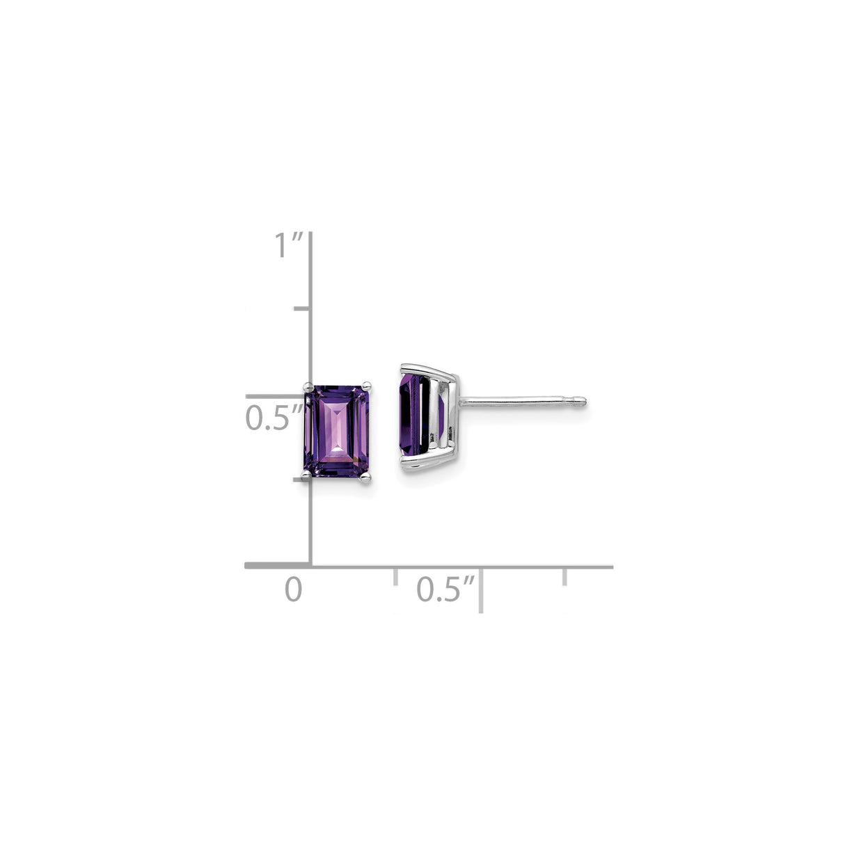 14k White Gold Amethyst Stud Earrings, Emerald Cut Purple Gemstone Minimalist Style