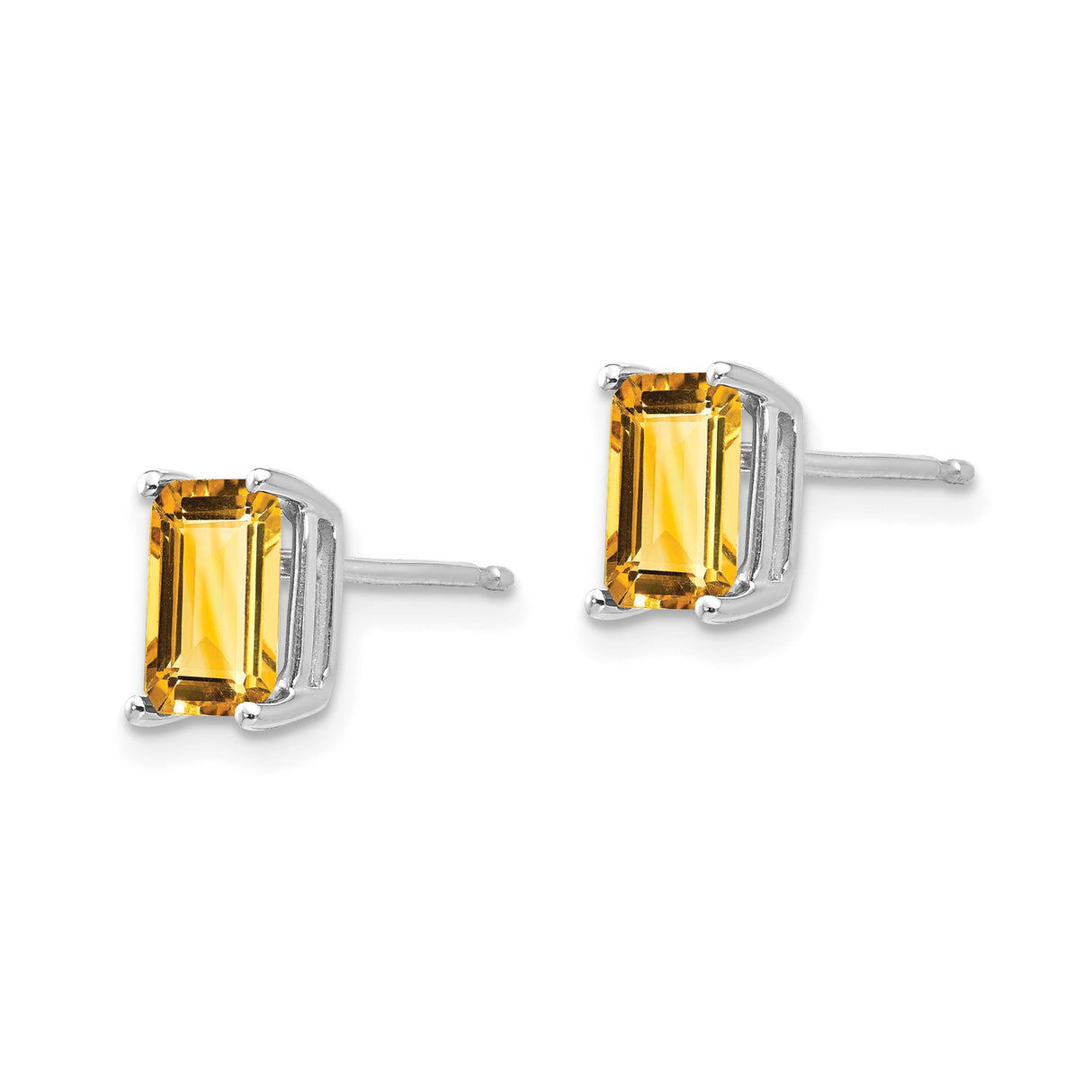 14k White Gold Stud Earrings with Emerald Cut Citrine, November Birthstone Jewelry