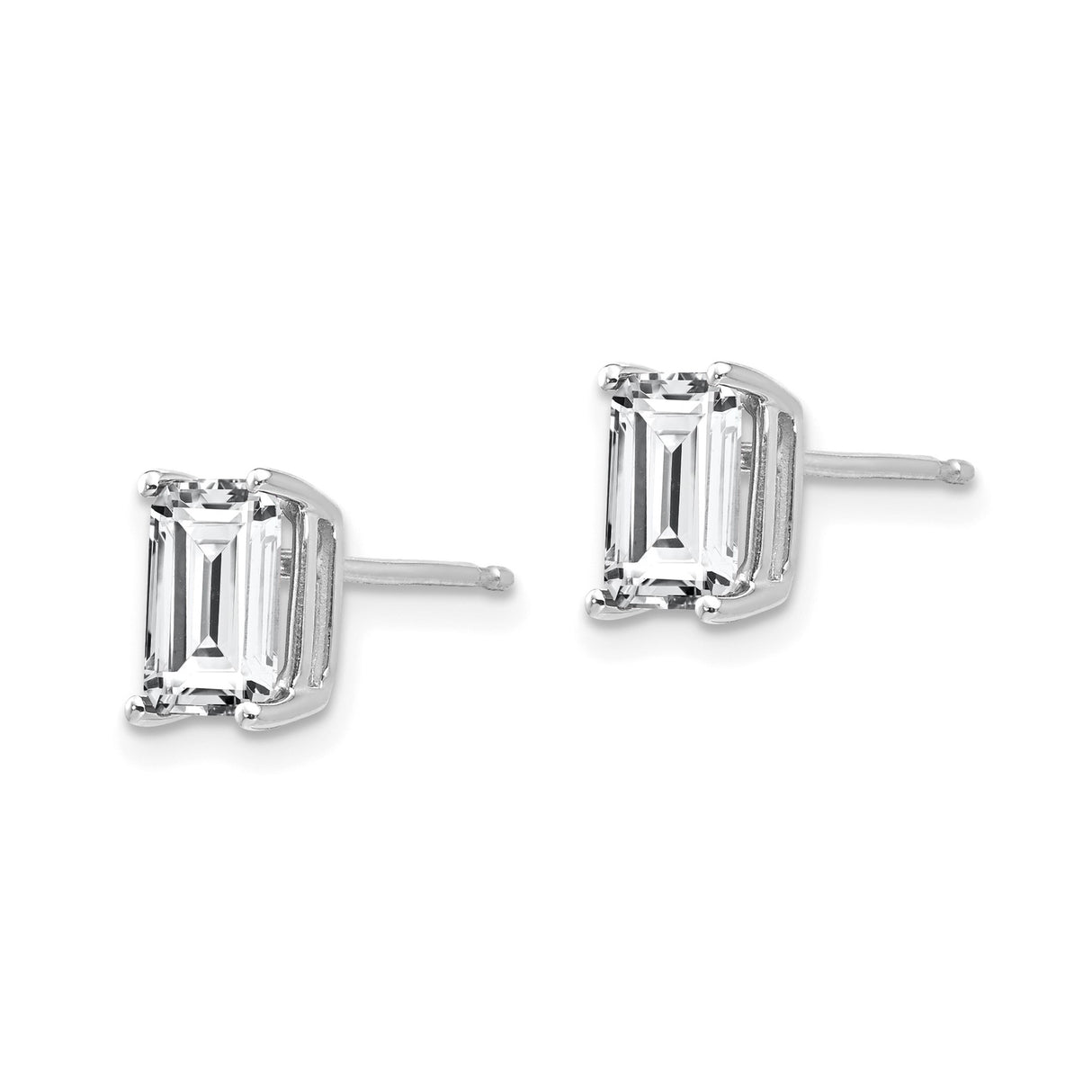 14k White Gold Rectangular Stud Earrings with Cubic Zirconia, Minimalist Design for Women