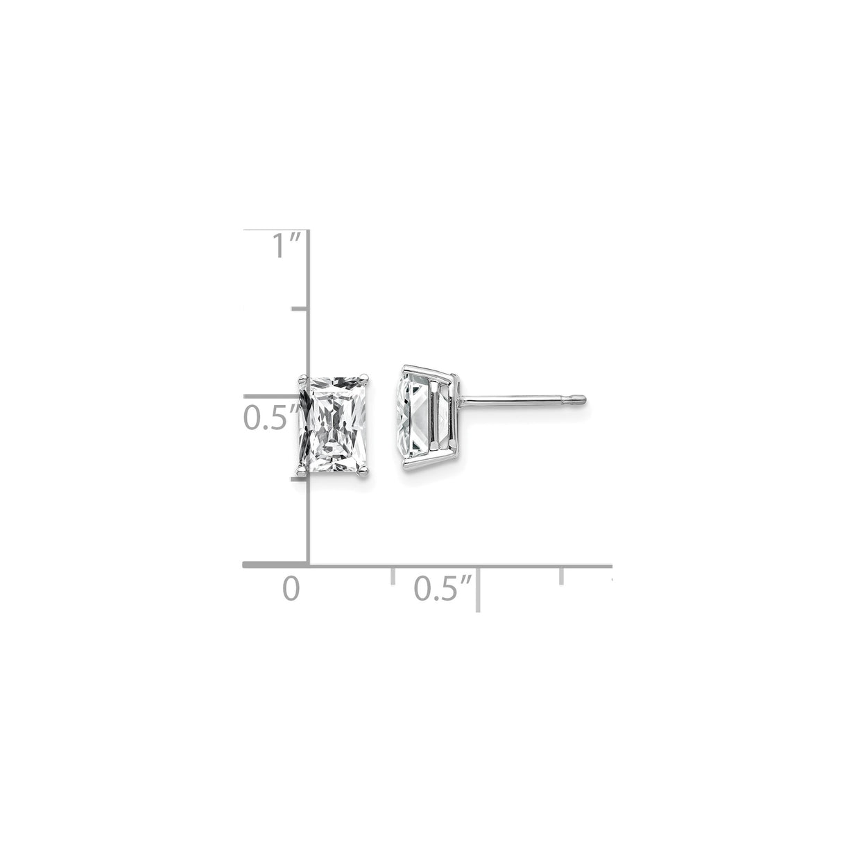 14k White Gold Rectangular Stud Earrings with Cubic Zirconia, Minimalist Design for Women