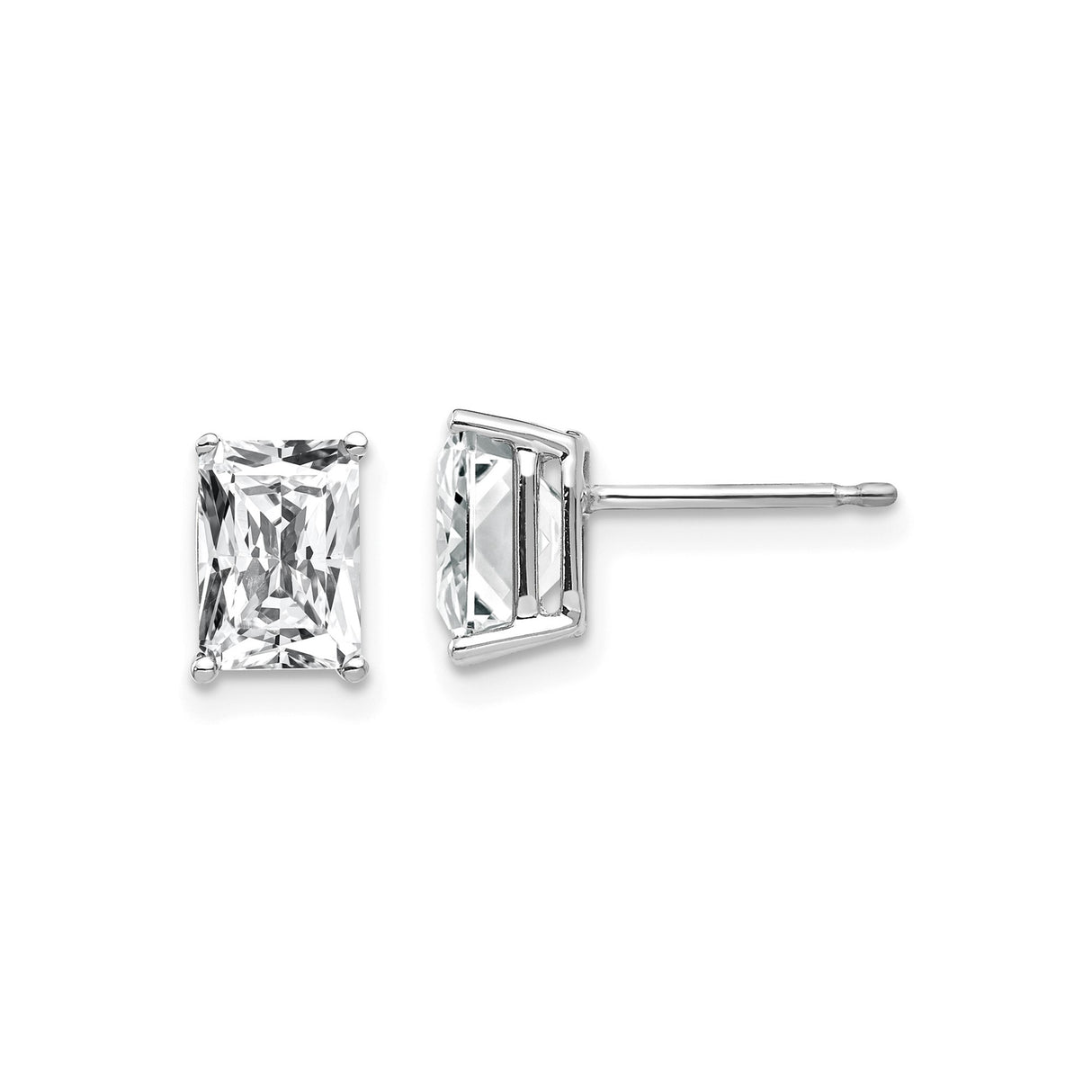 14k White Gold Rectangular Stud Earrings with Cubic Zirconia, Minimalist Design for Women