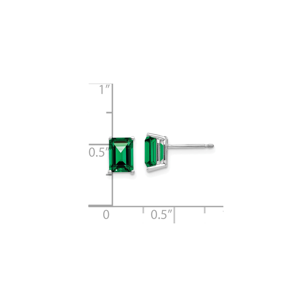 14k White Gold Stud Earrings with Helenite, Emerald-Cut, Minimalist Four-Prong Setting