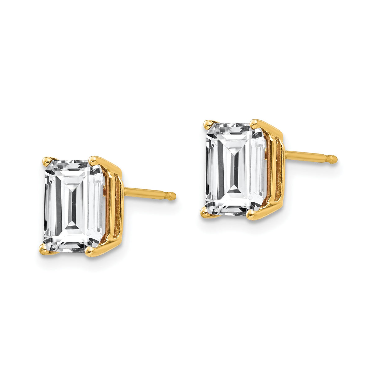 14k Yellow Gold Stud Earrings with Radiant Cut Cubic Zirconia in Four Prong Setting