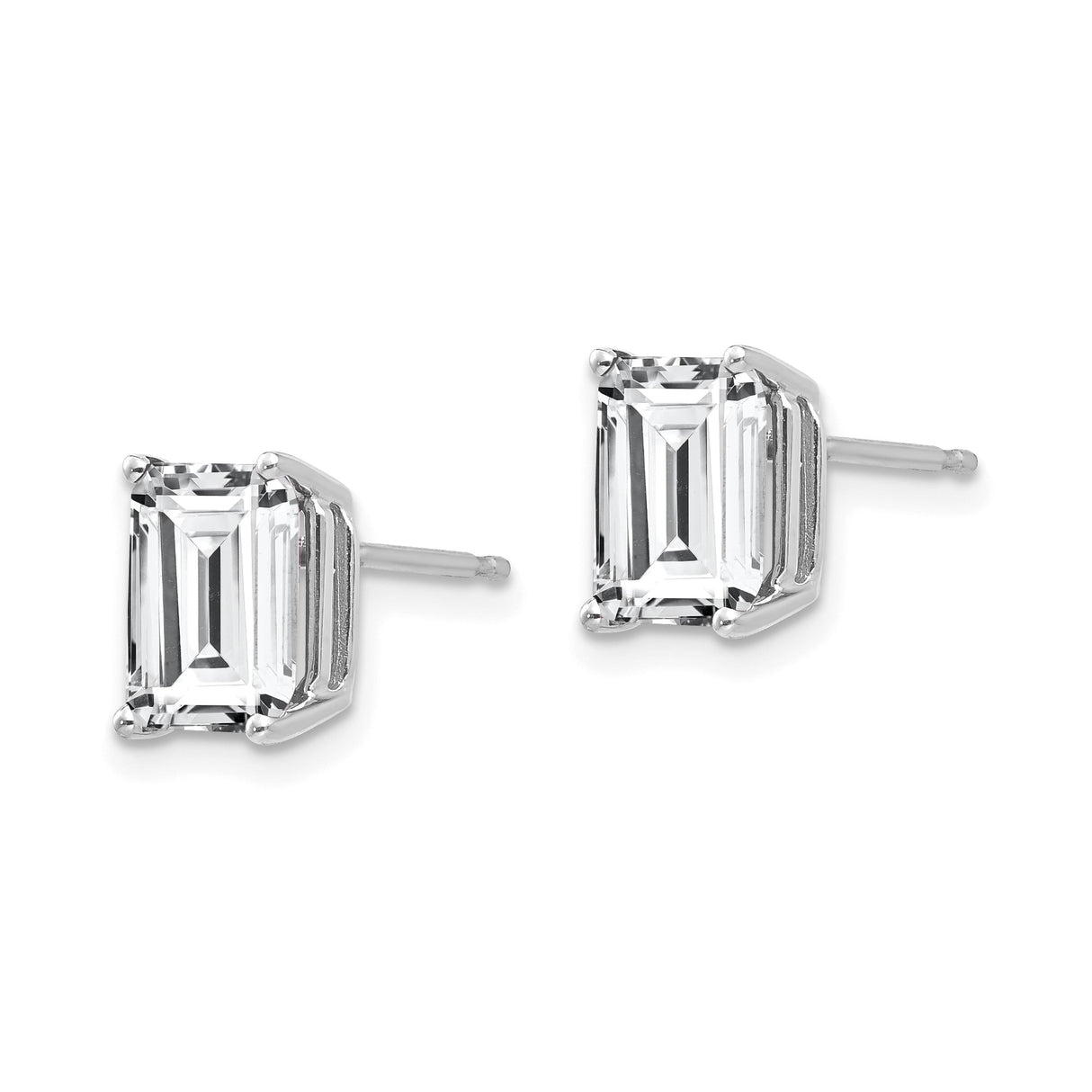 14k White Gold Cubic Zirconia Stud Earrings, Princess Cut, Four-Prong Setting, Minimalist Style