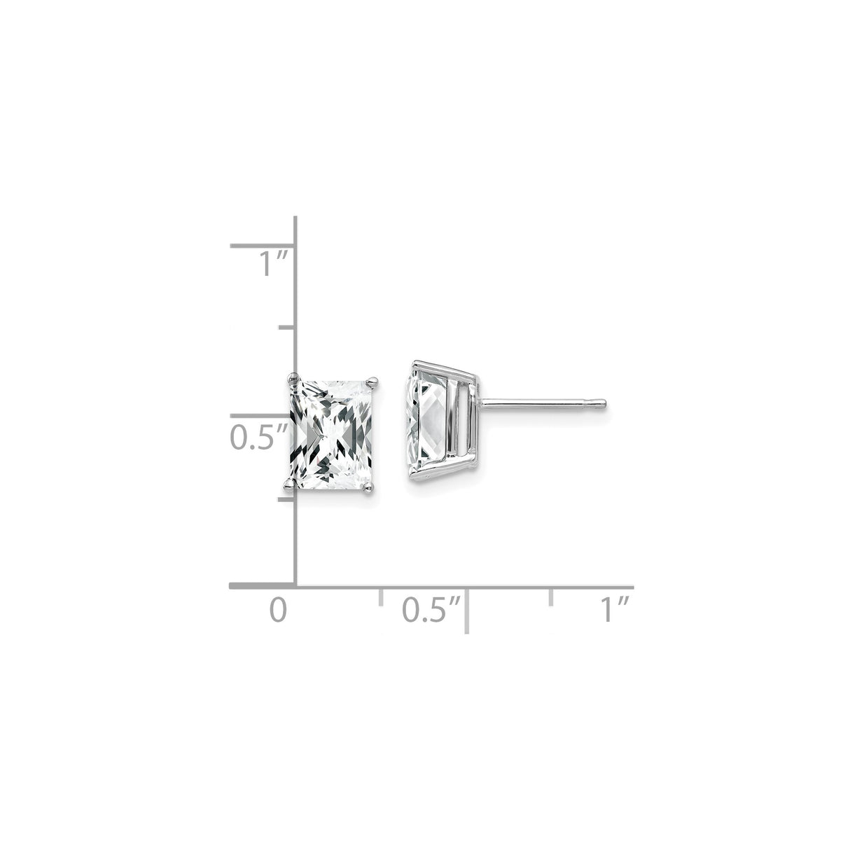 14k White Gold Cubic Zirconia Stud Earrings, Princess Cut, Four-Prong Setting, Minimalist Style
