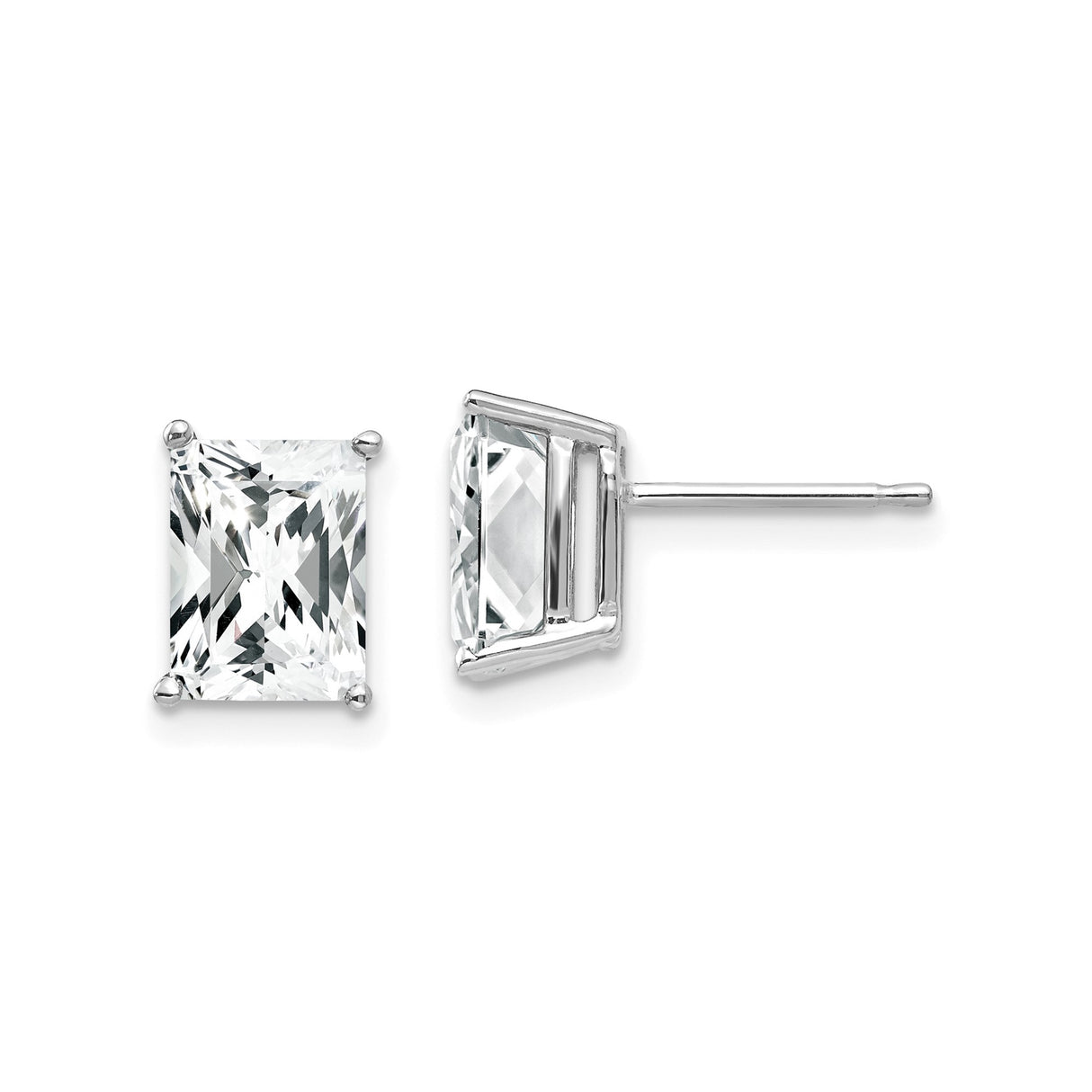 14k White Gold Cubic Zirconia Stud Earrings, Princess Cut, Four-Prong Setting, Minimalist Style