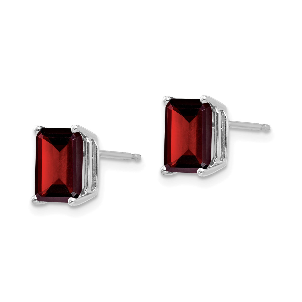 14k White Gold Stud Earrings with Emerald Cut Garnet, Minimalist Design