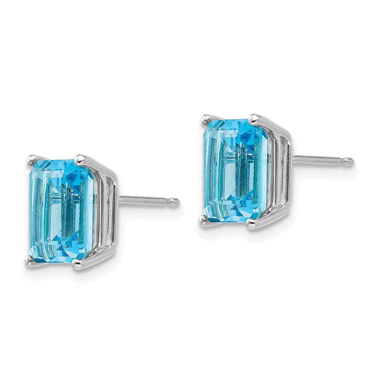 14k White Gold Blue Topaz Stud Earrings, Emerald Cut Minimalist Gemstone Jewelry for Women